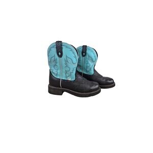 Justin Gemma Boots Women 7.5B Black Turquoise L9905 8" Leather Western Cowgirl